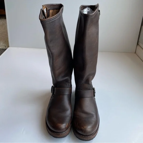 Frye Veronica Tall Slouch Brown Leather Riding Boots - Picture 2 of 5